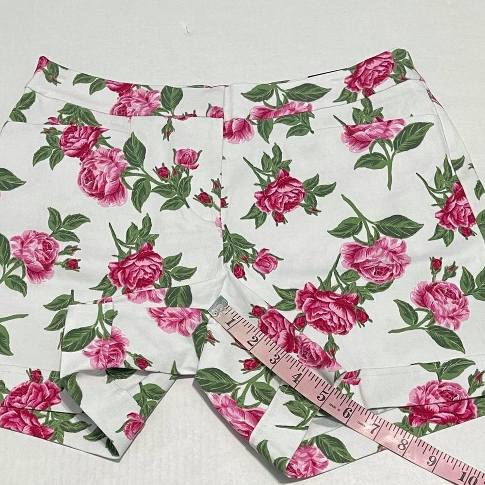 SOHO Apparel LTD Floral Print Shorts High Waisted‎ White Pink Rose Size 8 - Picture 7 of 12